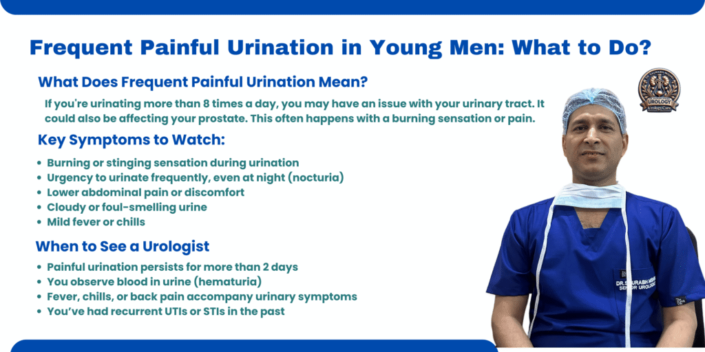 Dr. Saurabh Mishra explains causes, symptoms, and when to seek help for frequent painful urination in young men, including UTI, prostatitis, and urinary tract issues.
