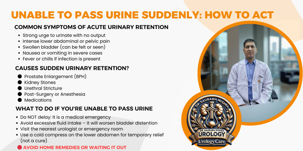 Doctor explaining causes and emergency steps for sudden urinary retention with key symptoms and treatments